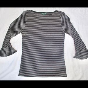 Lauren Black & White stripe Tulip sleeve Shirt